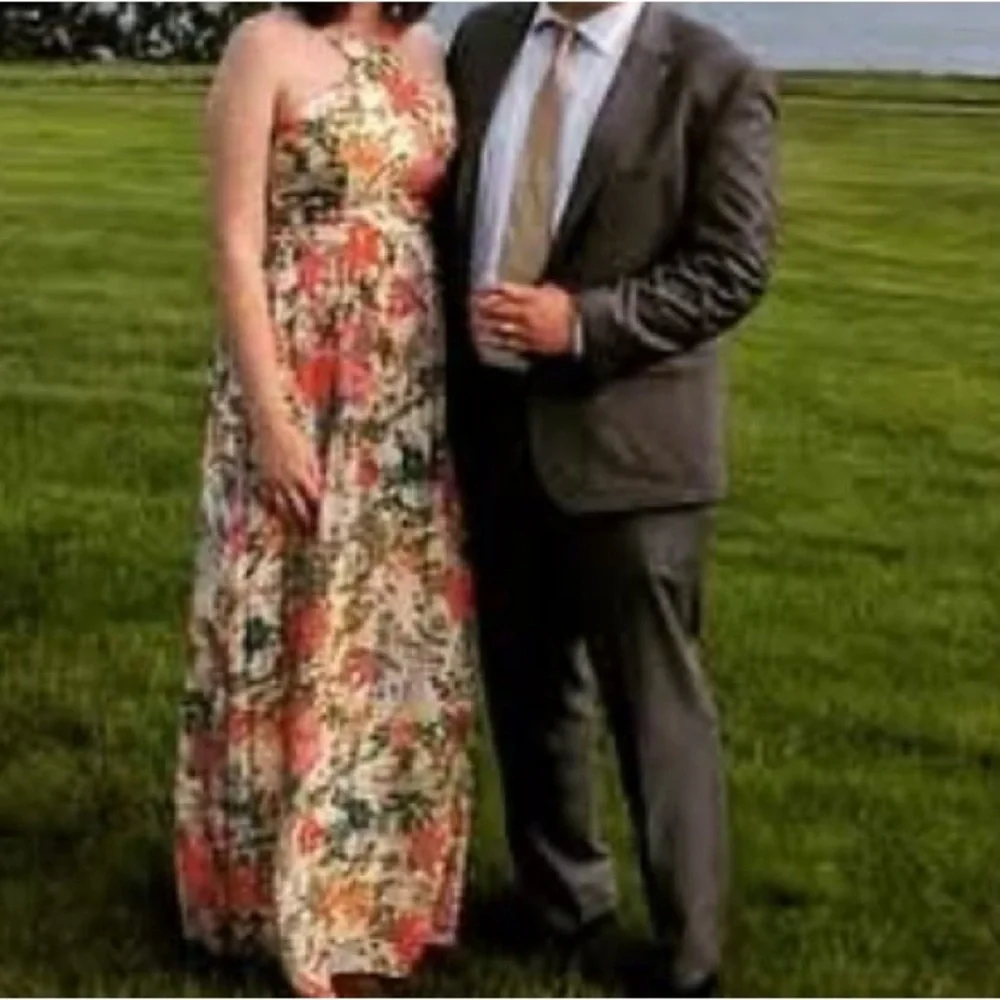 Lulu's Cream Floral Maxi Dress with Red, Orange & Green Accents - Picture 8 of 9